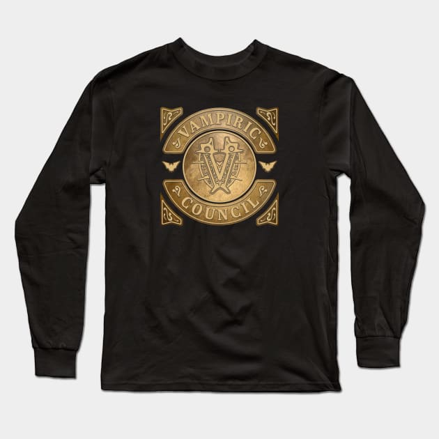 Vampiric Council Brass Emblem Long Sleeve T-Shirt by Vault Emporium